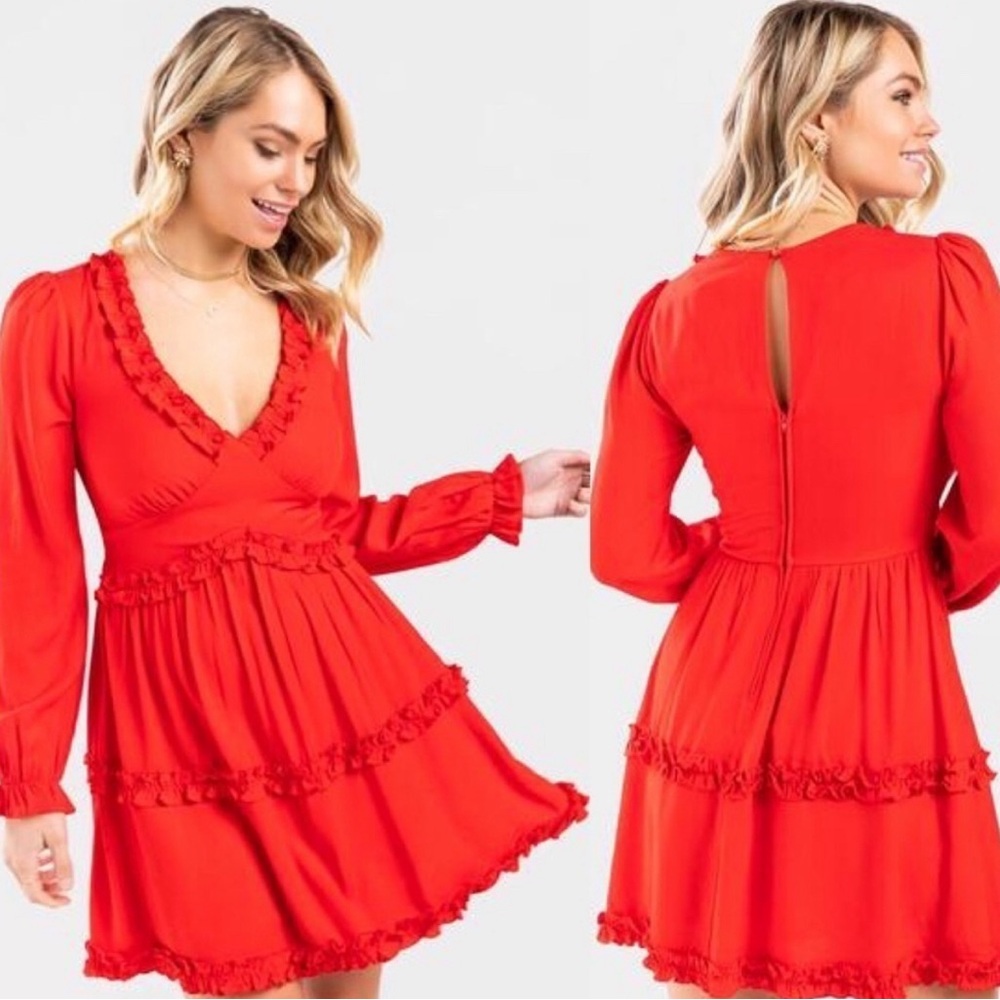 Francesca’s Mi Ami Bettie Ruffled Mini Dress Red XS